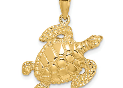 14K Textured Sea Turtle Charm, 19.5 x 22.6mm