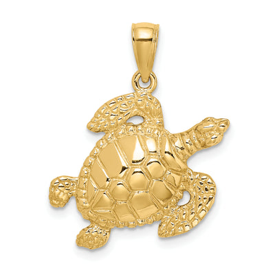 14K Textured Sea Turtle Charm, 19.5 x 22.6mm