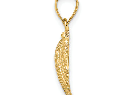 14K Textured Scallop Shell Charm, 19 x 14.8mm