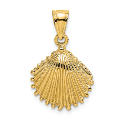 14K Textured Scallop Shell Charm, 19 x 14.8mm
