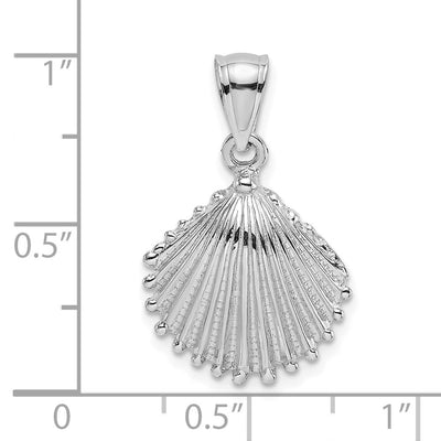 14K White Gold Textured Scallop Shell Charm, 19 x 14.8mm