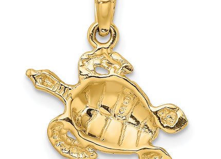 14K Textured Sea Turtle Charm, 16 x 16.4mm