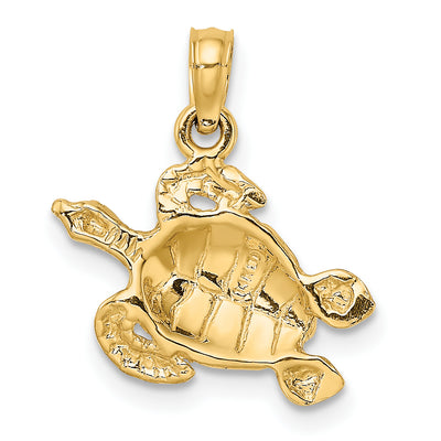 14K Textured Sea Turtle Charm, 16 x 16.4mm