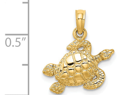 14K Textured Sea Turtle Charm, 16 x 16.4mm