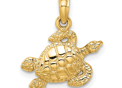 14K Textured Sea Turtle Charm, 16 x 16.4mm