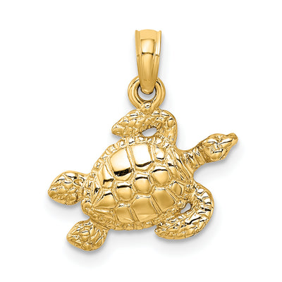 14K Textured Sea Turtle Charm, 16 x 16.4mm