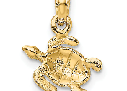 14K Textured Sea Turtle Charm, 13 x 11.15mm