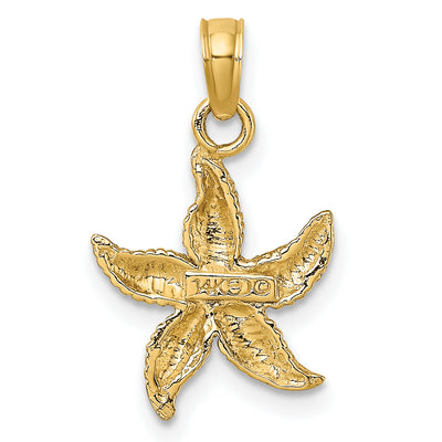14K Textured Starfish Charm, 17 x 12.12mm
