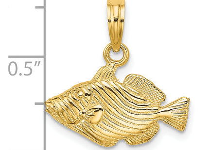 14K 2-D Engraved Striped Fish Charm