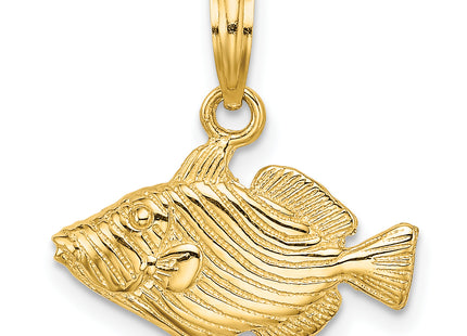 14K 2-D Engraved Striped Fish Charm