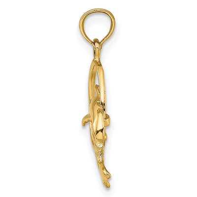 14K Polished Dolphin Jumping Through Hoop Charm, 16.5 x 14.3mm