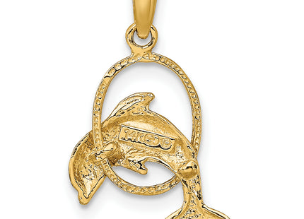 14K Polished Dolphin Jumping Through Hoop Charm, 16.5 x 14.3mm