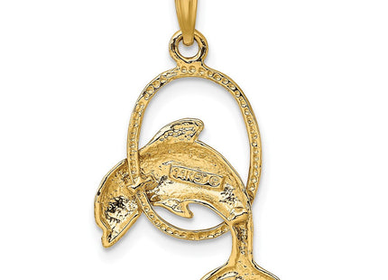 14K Polished Dolphin Jumping Through Hoop Charm (Style K7708)