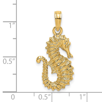 14K Textured Seahorse Charm, 28 x 12.2mm