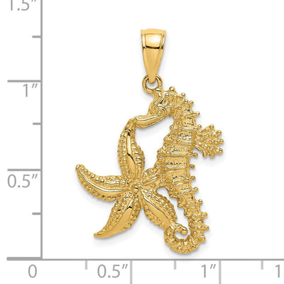 14K Starfish and Seahorse Charm, 32 x 19.25mm