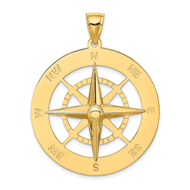 14K Nautical Compass Charm, 41.5 x 33mm