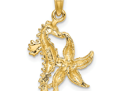 14K Starfish and Seahorse Charm, 25 x 14.7mm