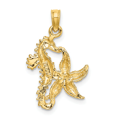 14K Starfish and Seahorse Charm, 25 x 14.7mm