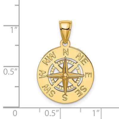 14K Nautical Compass Charm, 26 x 18mm