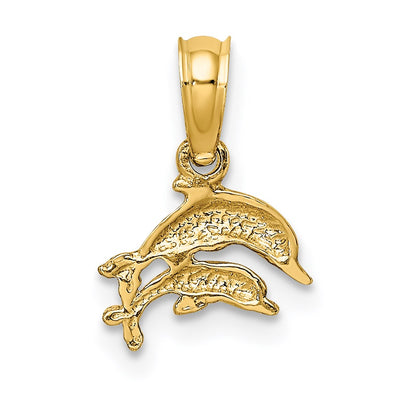 14K 2-D Mini Double Dolphins Swimming Charm