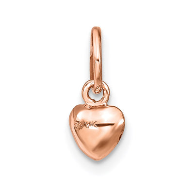 14K Rose Polished 3-D Puffed Heart Charm, 12 x 6mm