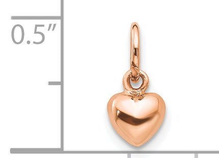 14K Rose Polished 3-D Puffed Heart Charm, 12 x 6mm