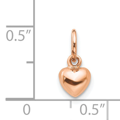 14K Rose Polished 3-D Puffed Heart Charm, 12 x 6mm