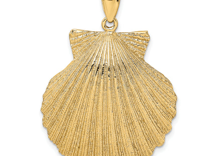 14K Textured Scallop Shell Charm, 38 x 29.6mm