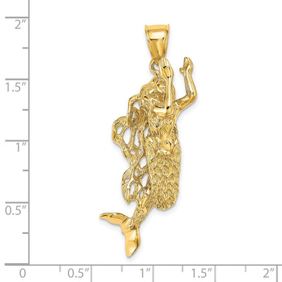 14K 3-D Textured Large Mermaid Charm