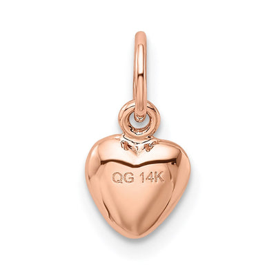 14K Rose Polished 3-D Puffed Heart Charm, 14 x 7mm