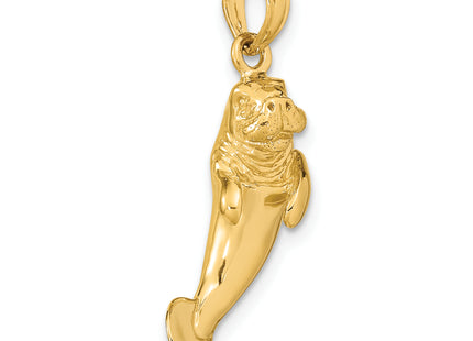 14K 3-D Polished Manatee Charm, 20.9 x 7.4mm