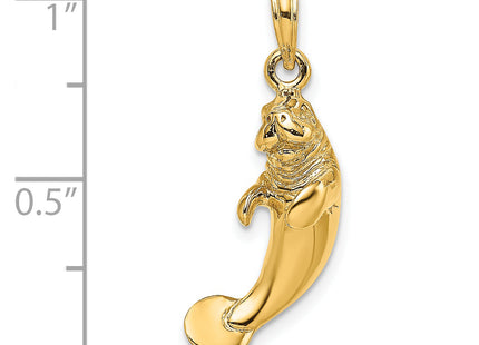 14K 3-D Polished Manatee Charm, 20.9 x 7.4mm
