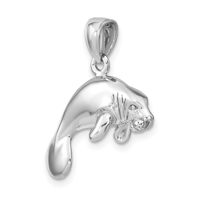 14K White Gold 3-D Polished Swimming Manatee Charm