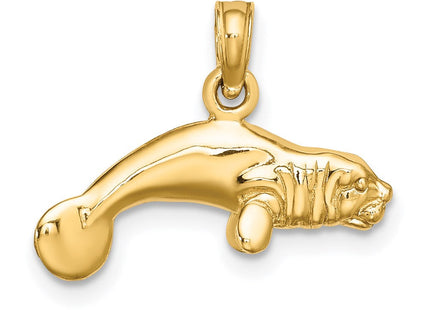 14K 3-D Polished Swimming Manatee Charm (Style K8121)