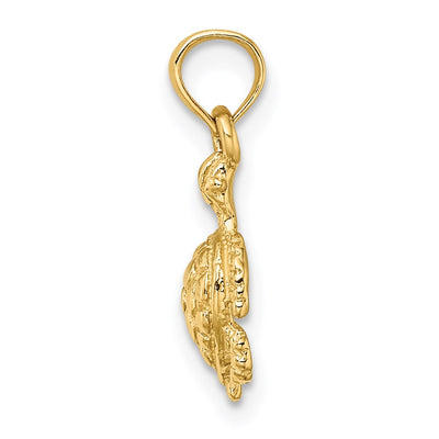 14K Textured Sea Turtle Charm, 16 x 8.8mm