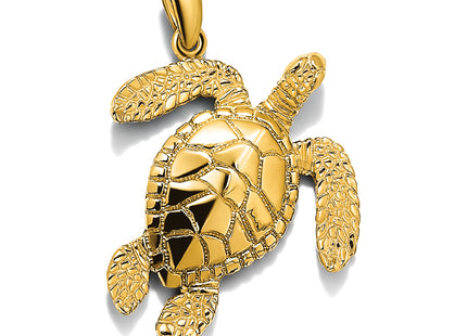 14K Large Textured Swimming Sea Turtle Charm