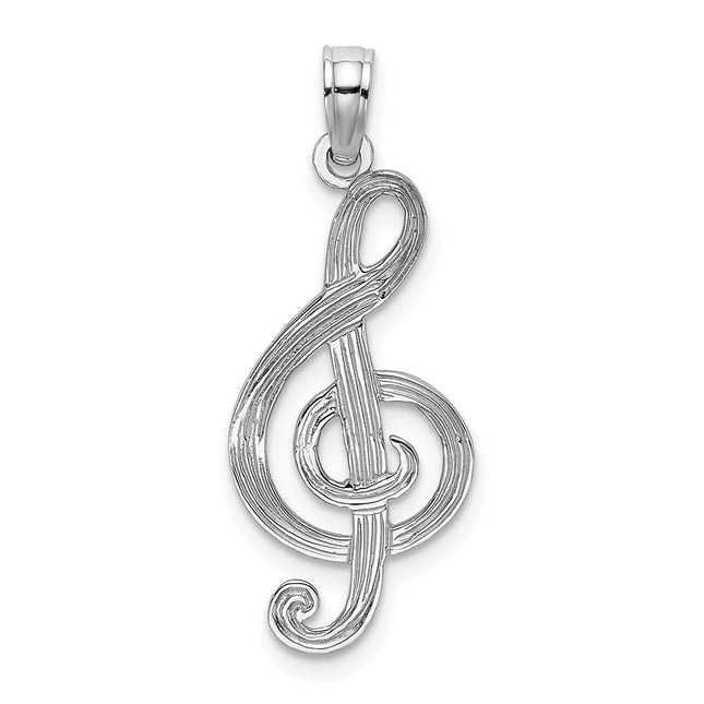 14K White Gold Treble Clef Charm, 29.34 x 11.75mm