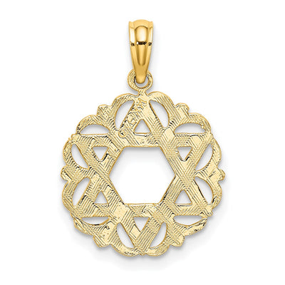 14K Star Of David In Scalloped Circle Charm