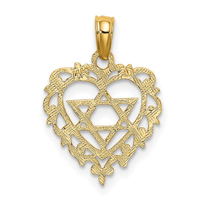 14K Textured Star Of David In Heart Charm