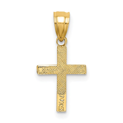 14K Polished w/ Star Pattern Mini Cross Charm