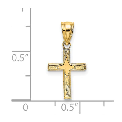 14K Polished w/ Star Pattern Mini Cross Charm