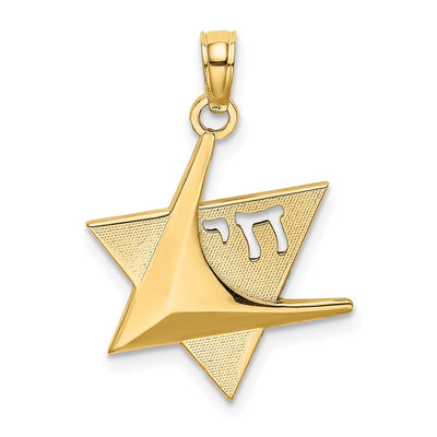 14K Polished Star Of David W/Chai Charm