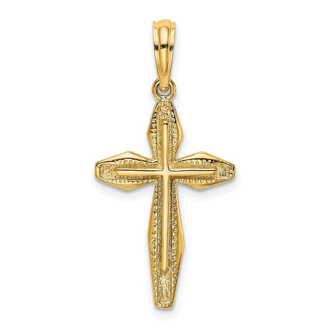 14K Polished and Textured Cross Charm, 31.75 x 15mm