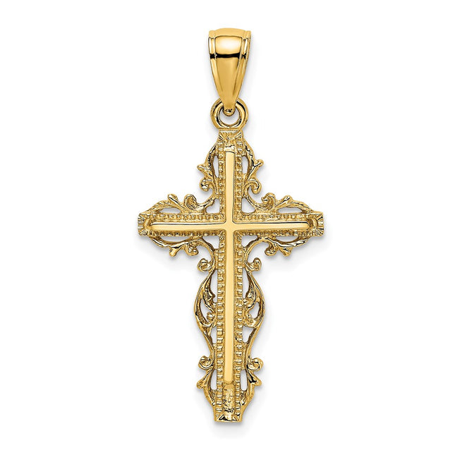 14K Cross W/ Lace Trim Charm, 24mm