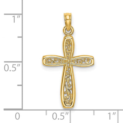 14K Cross w/ Filigree Center Charm