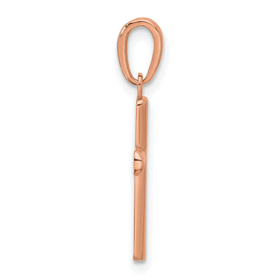 14K Rose Gold Polished Beveled Cross w/ Round tips Charm, 22 x 11.5mm