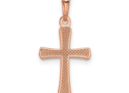 14K Rose Gold Polished Beveled Cross w/ Round tips Charm, 22 x 11.5mm