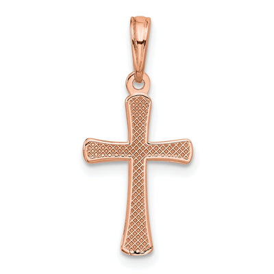 14K Rose Gold Polished Beveled Cross w/ Round tips Charm, 22 x 11.5mm