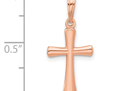 14K Rose Gold Polished Beveled Cross w/ Round tips Charm, 22 x 11.5mm