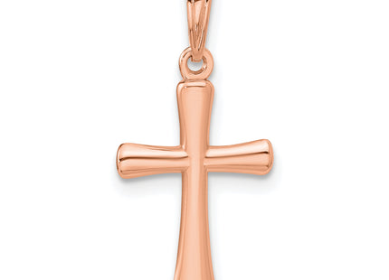 14K Rose Gold Polished Beveled Cross w/ Round tips Charm, 22 x 11.5mm
